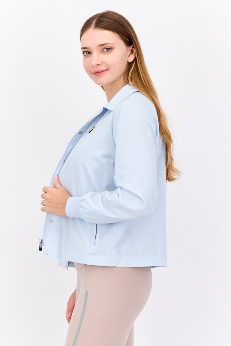 Lyle & Scott قميص جاكيت مزين بشعار للنساء، أزرق فاتح - Image 2